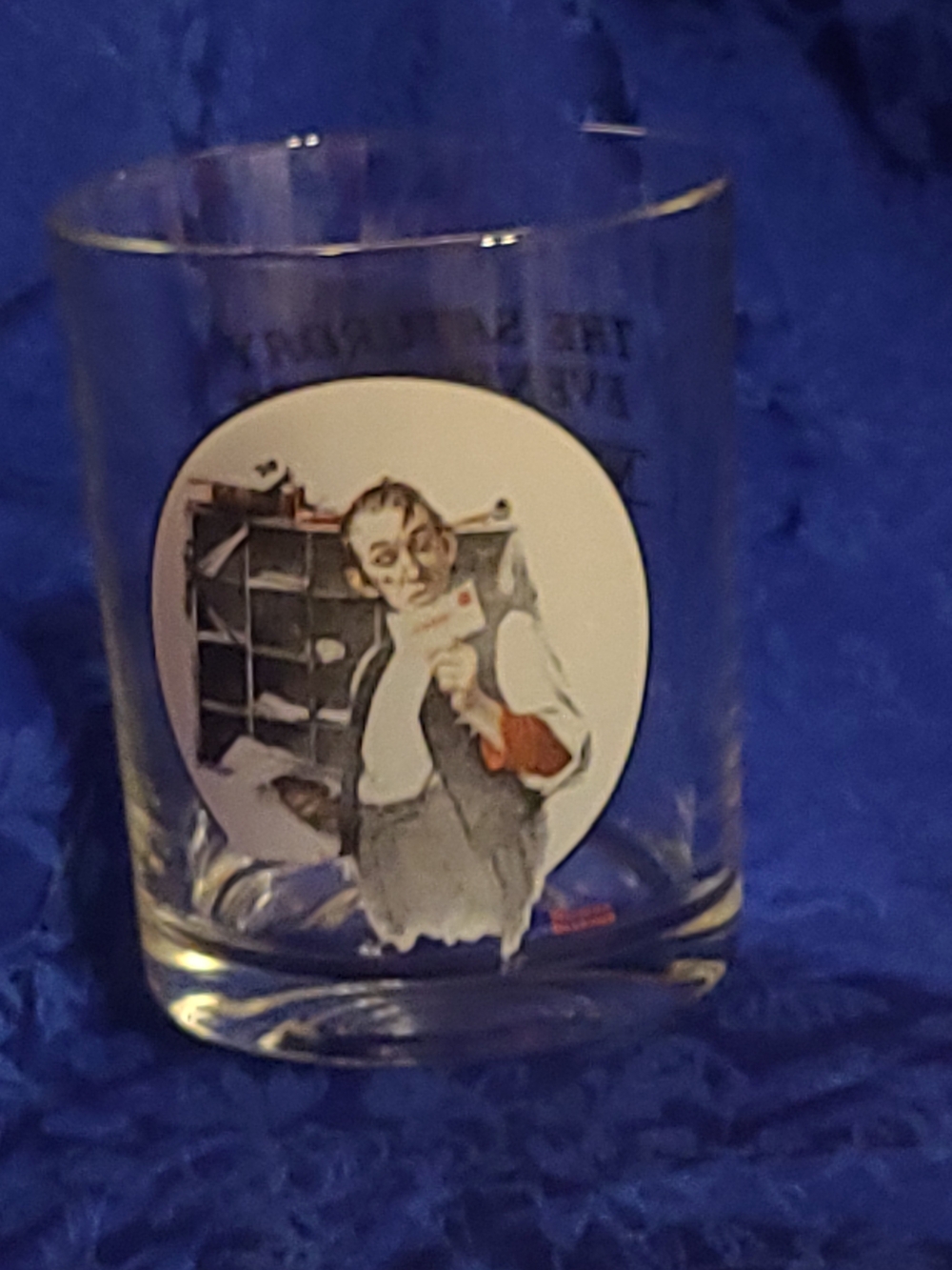 Norman Rockwell Illustrated Clear Glass Tumbler with Blue and White Accents